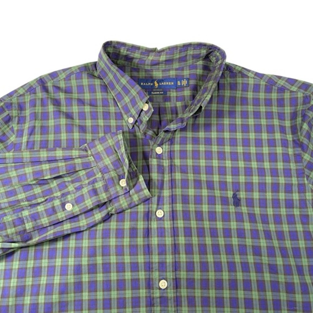 Ralph Lauren XL Green Blue Plaid Button Down Shirt Classic‎ Fit Preppy Heritage